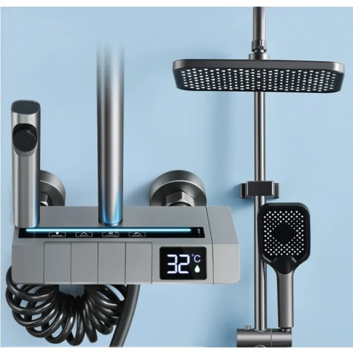 Piyano Duş Seti Dijital Led Göstergeli ve Led ışıklı Metal Gövde Pirinç İç Takımlı Banyo Duş Seti - Görsel 5