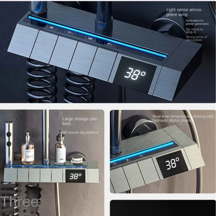 Piyano Duş Seti Dijital Led Göstergeli ve Led ışıklı Metal Gövde Pirinç İç Takımlı Banyo Duş Seti - Görsel 7