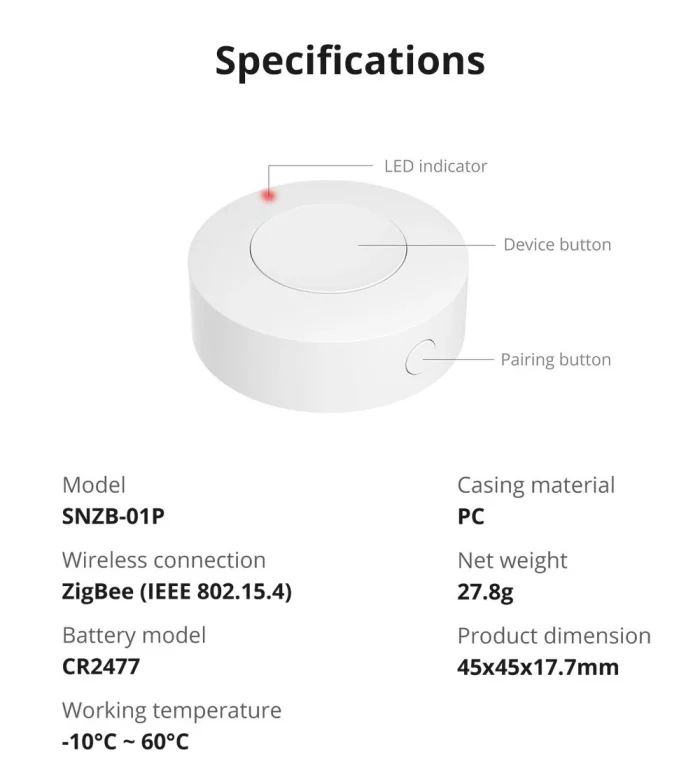Sonoff SNZB-01P Kablosuz Akıllı ZigBee Buton - Görsel 4