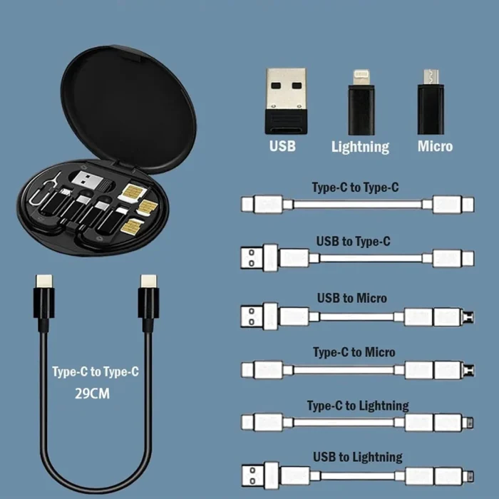 6in1 Super Şarj 60w Şarj Çoklu Şarj USB Adaptör Kiti Çoklu USB Adaptör Kablo Seyahat Seti - Görsel 2