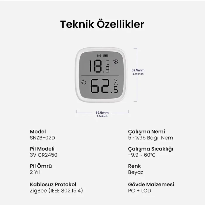 Sonoff SNZB-02D ZigBee Akıllı Sıcaklık ve Nem Sensörü - Görsel 7