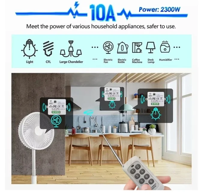 433Mhz RF Uzaktan Kumandalı Kablosuz Akıllı Anahtar RF Işık Anahtarı Rölesi - Görsel 6