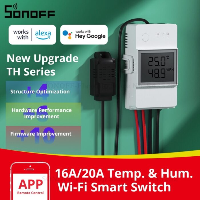 Sonoff TH R3 Elite 20 Ah Dijital Ekranlı Akıllı Sıcaklık ve Nem Takip Rölesi - Görsel 2