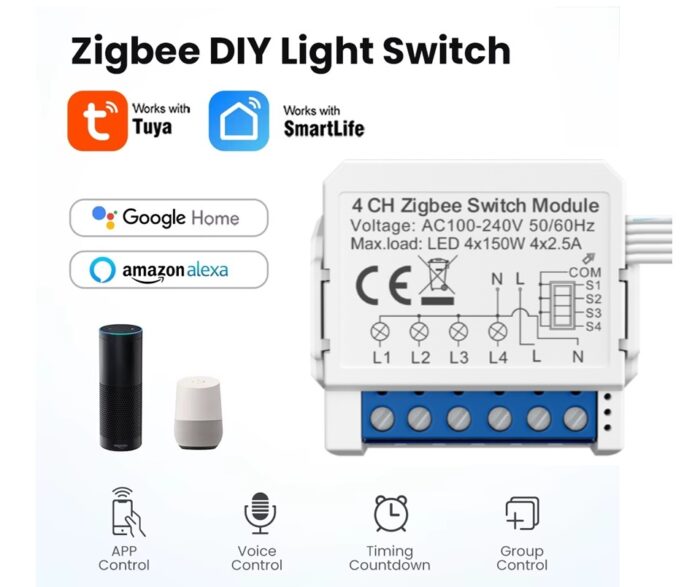 AVATTO Tuya 4ch Zigbee Akıllı Işık Anahtarı Modülü  Tuya 4CH Zigbee Anahtar 4 Kanal Zigbee röle - Görsel 2