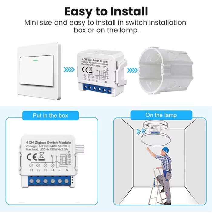 AVATTO Tuya 4ch Zigbee Akıllı Işık Anahtarı Modülü  Tuya 4CH Zigbee Anahtar 4 Kanal Zigbee röle - Görsel 5