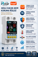 Rstar 63A WiFi Akıllı Kaçak Akım Rölesi | Tuya Uyumlu Voltaj ve Akım Koruyucu (Rstar-63LW) - Görsel 2